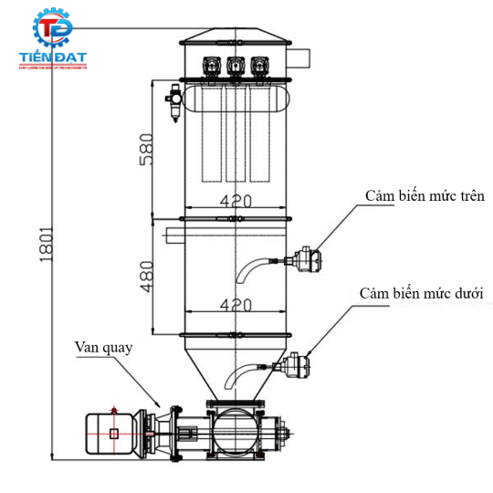 Máy cấp liệu chân không năng suất 2 tấn/giờ